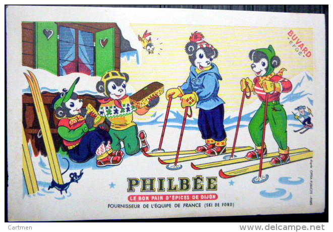 BUVARD  ANCIEN  PAIN D'EPICES  PHILBEE  DE DIJON  OURS  SKI ALPINISME  NEIGE - Zwieback