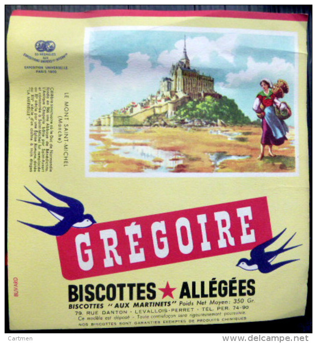 BUVARD  ANCIEN  BISCOTTES GREGOIRE LE MONT SAINT MICHEL - Biscottes