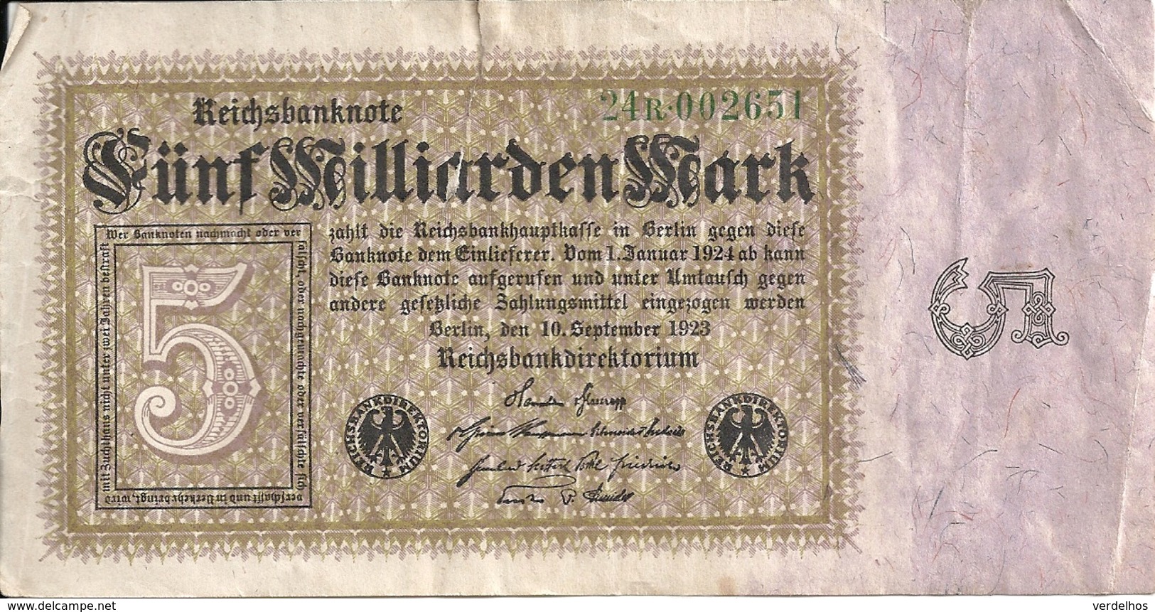 ALLEMAGNE 5 MILLIARDEN MARK 1923 VG+ P 115 - 5 Milliarden Mark