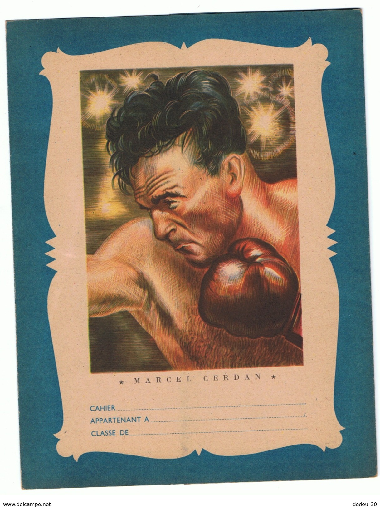 Ancien Protège Cahier Années 1950 - Thème Sport - Boxe - Illustration Marcel Cerdan - Beau Graphisme - Sports