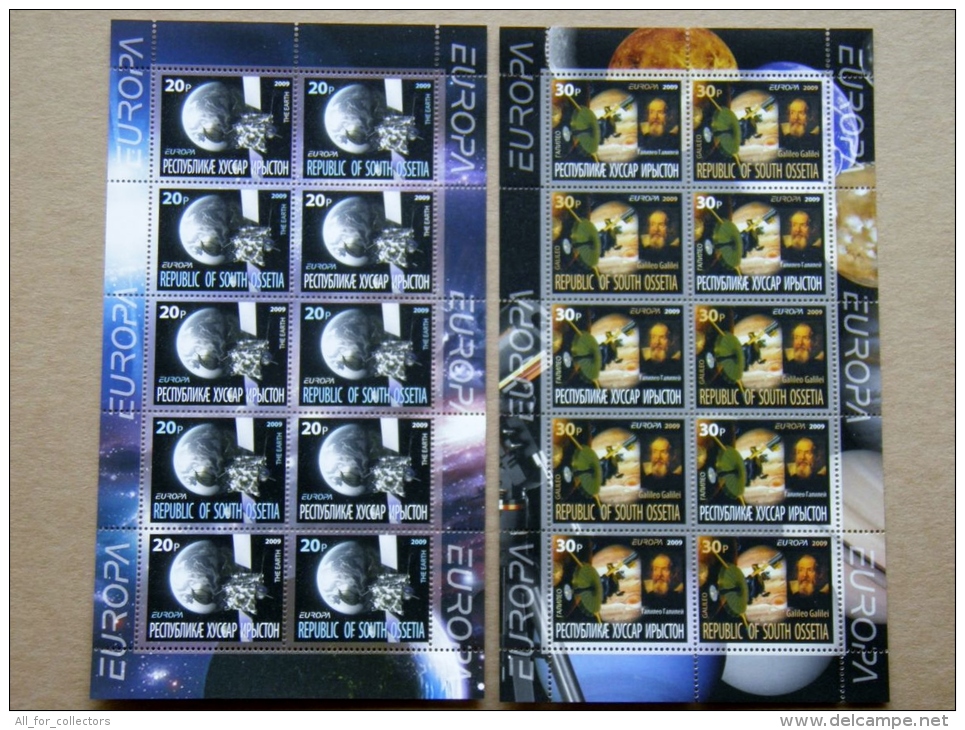 SALE!!! WITHOUT GLUE (!) Europa Cept Stamp 2009 2 Sheetlets Space Cosmos Galileo Galilei The Earth Satellite - Georgien