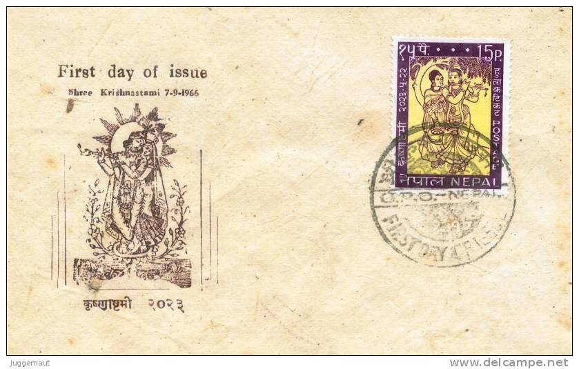 LORD KRISHNA BIRTH ANNIVERSARY FDC NEPAL 1966 MINT - Hindoeïsme