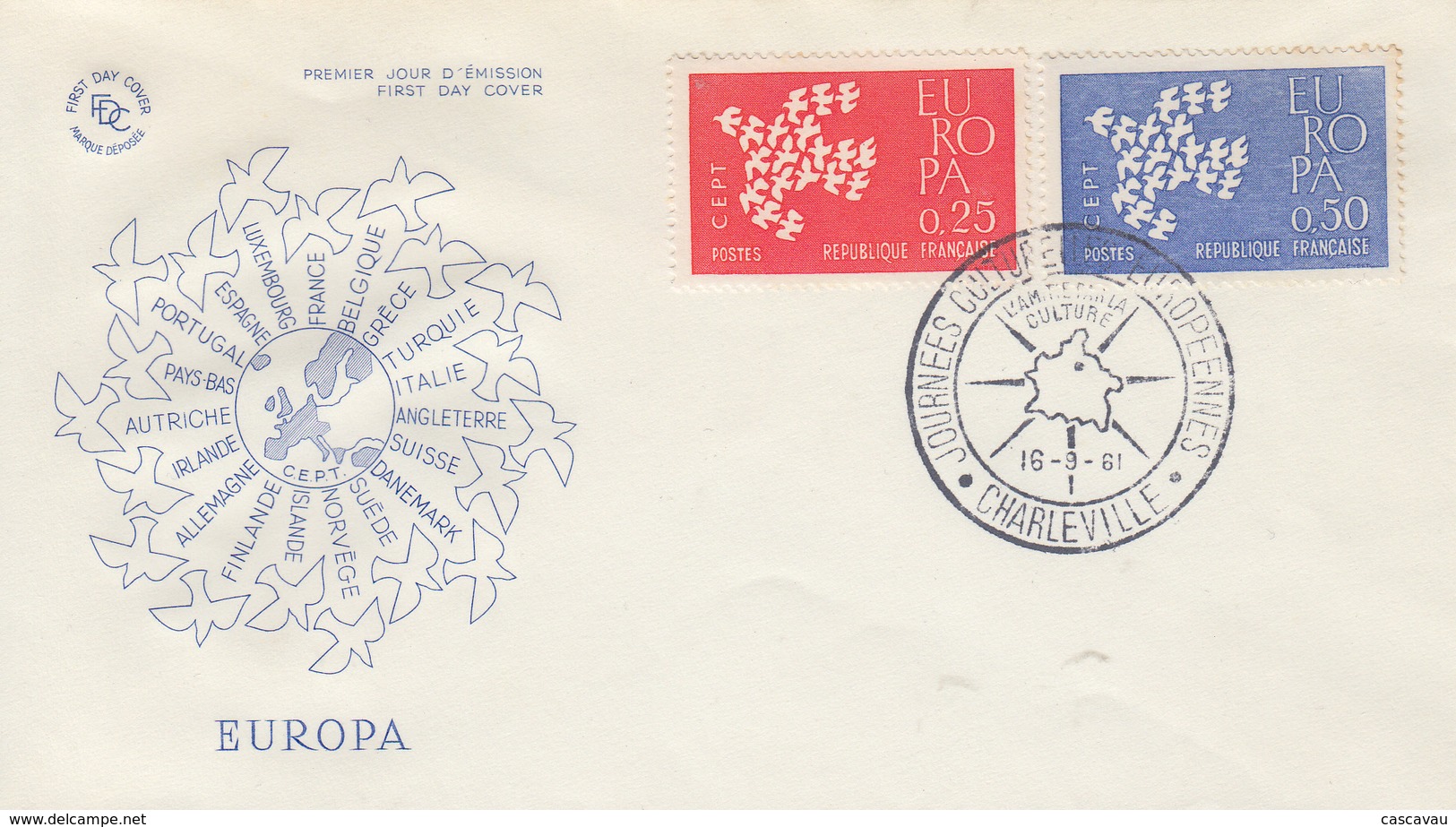 Enveloppe  FDC  1er   Jour   FRANCE    Paire   EUROPA    CHARLEVILLE   1961 - 1961