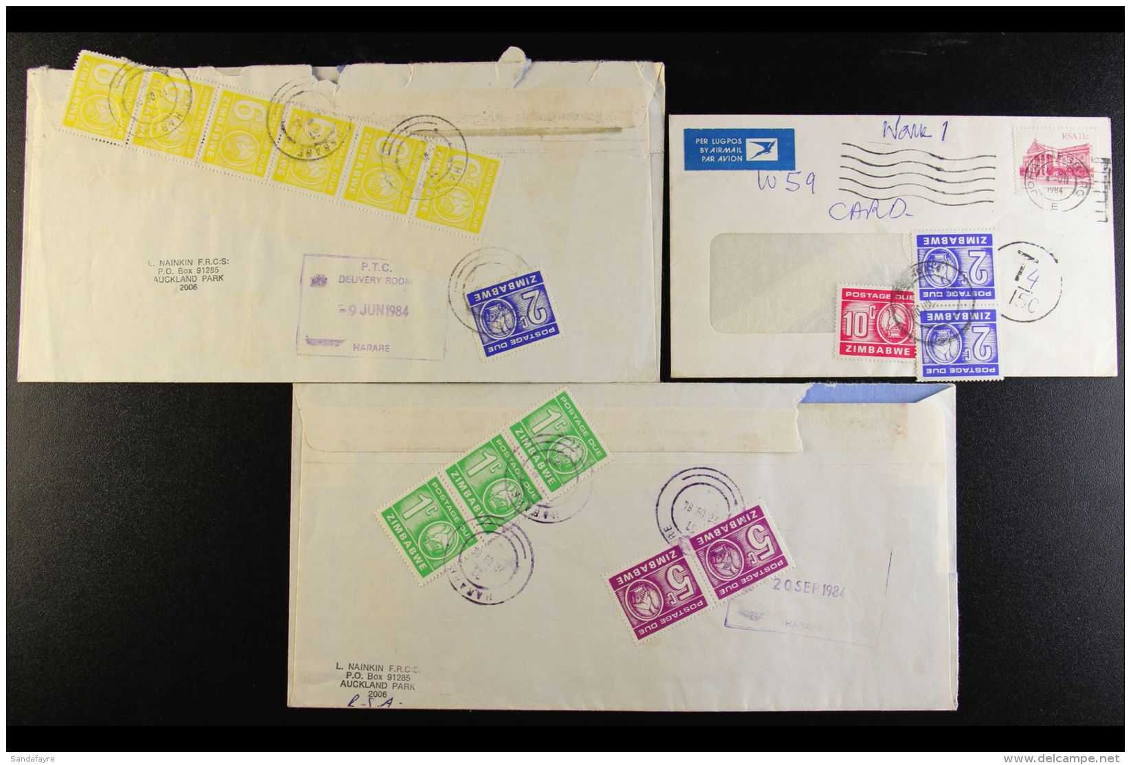POSTAGE DUE COVERS Group Of Three 1984 Incoming Covers From South Africa, Each Underpaid And Taxed Accordingly,... - Zimbabwe (1980-...)
