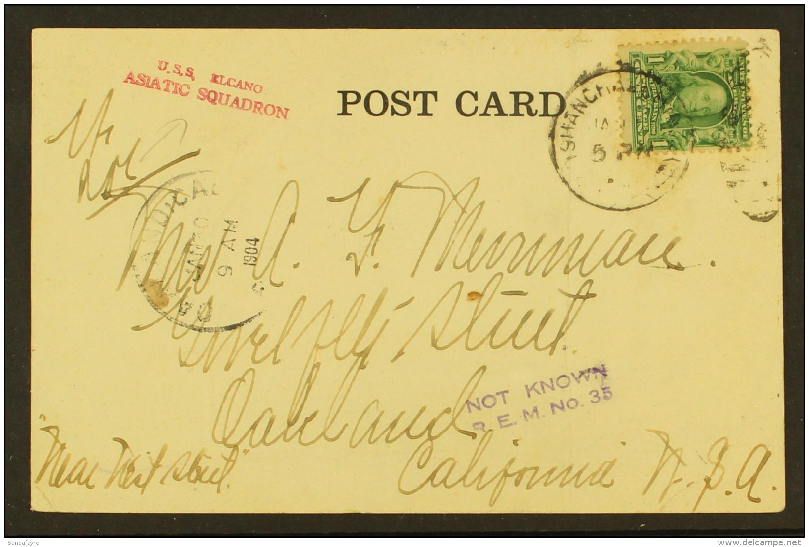 YANGTZE RIVER PATROL SHIP MAIL. 1904 (30 Jan) Picture Postcard Addressed To California, Bearing US 1c Stamp Tied... - Autres & Non Classés