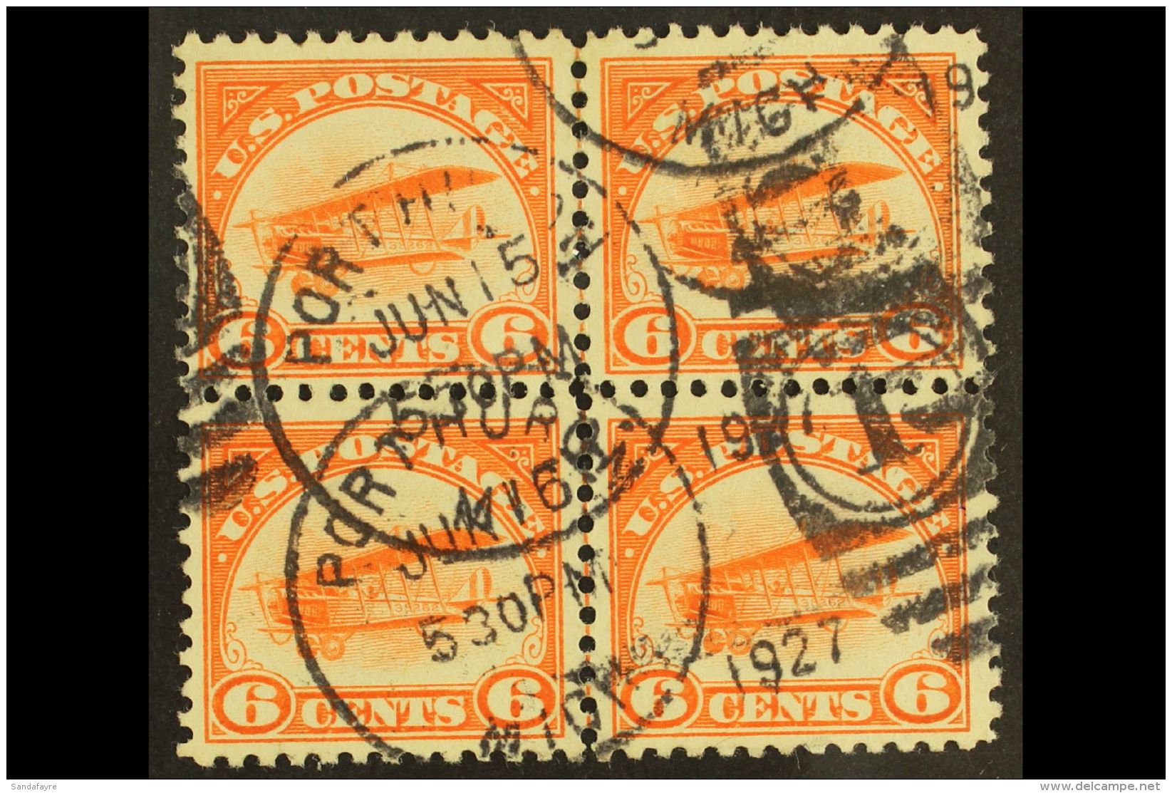 1918 AIR 6c Orange "Curtiss Jenny", Sc C1, Fine Used CENTRE LINE BLOCK OF FOUR For More Images, Please Visit... - Sonstige & Ohne Zuordnung