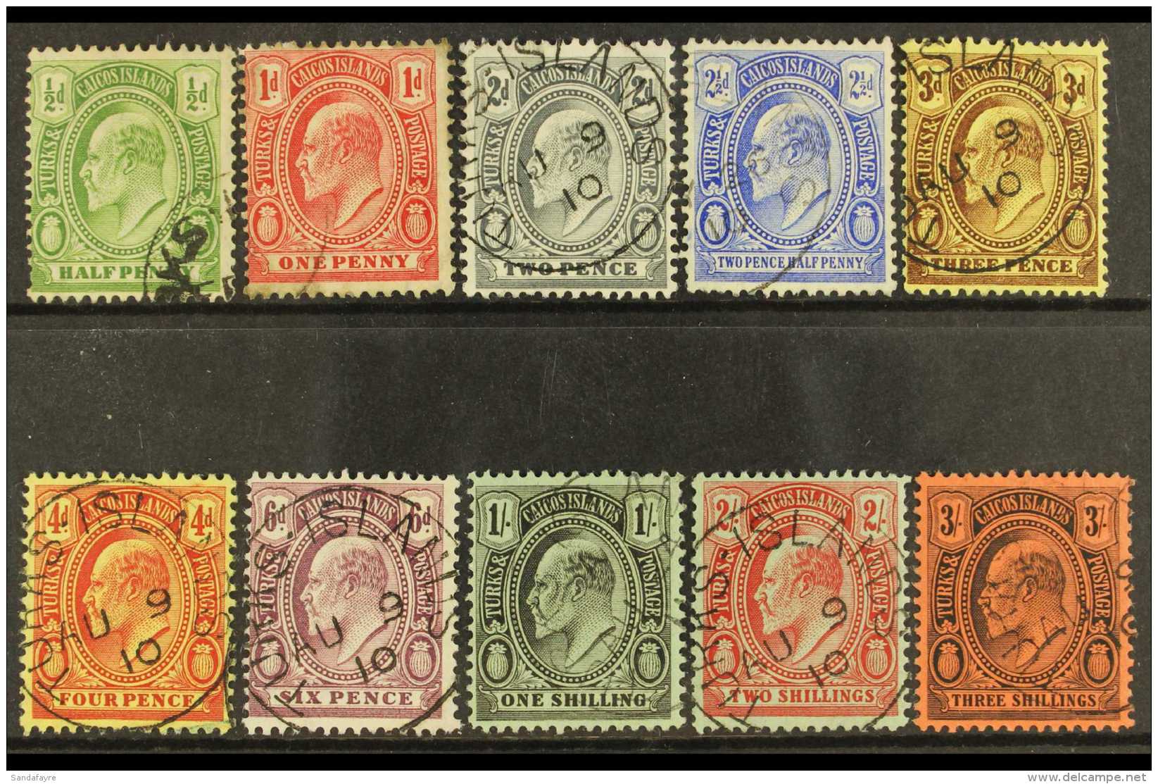 1909-11 &frac12;d To 3s Definitive Set Complete, SG 117/126, Very Fine Used. (10 Stamps) For More Images, Please... - Turks & Caicos
