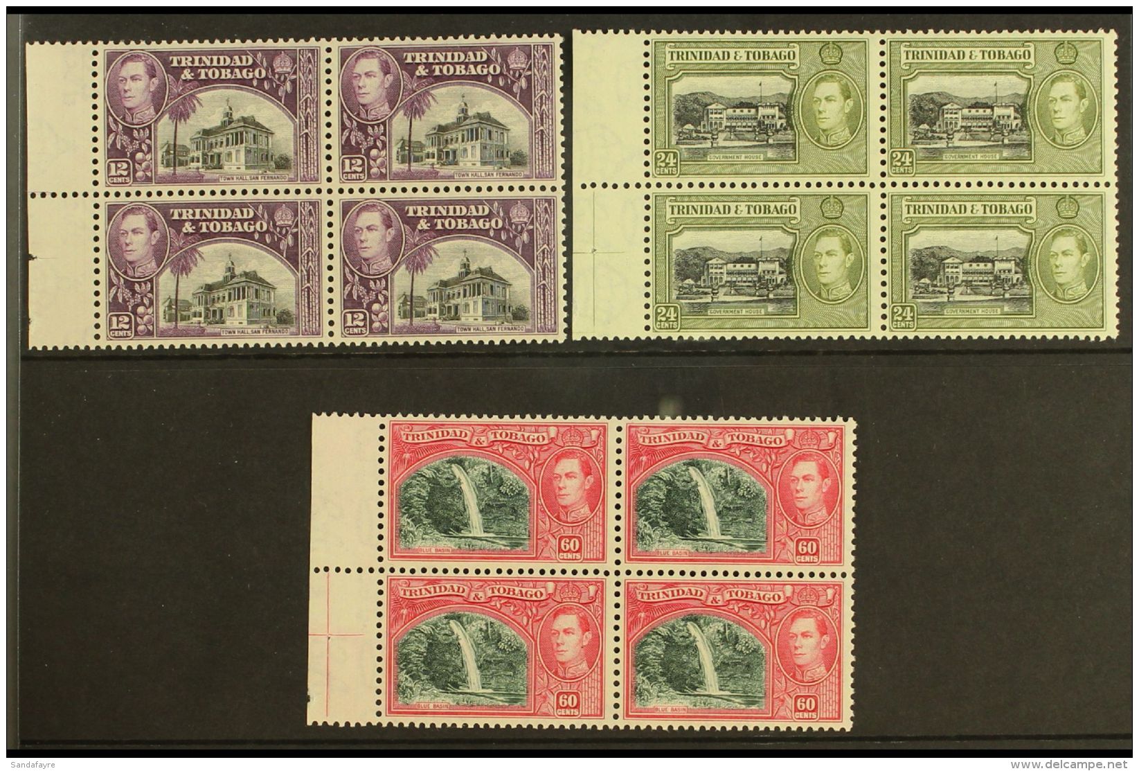 1938-44 12c Black &amp; Slate-purple, 24c Black &amp; Olive-green And 60c Myrtle-green &amp; Carmine, SG 252a/54,... - Trinidad Y Tobago