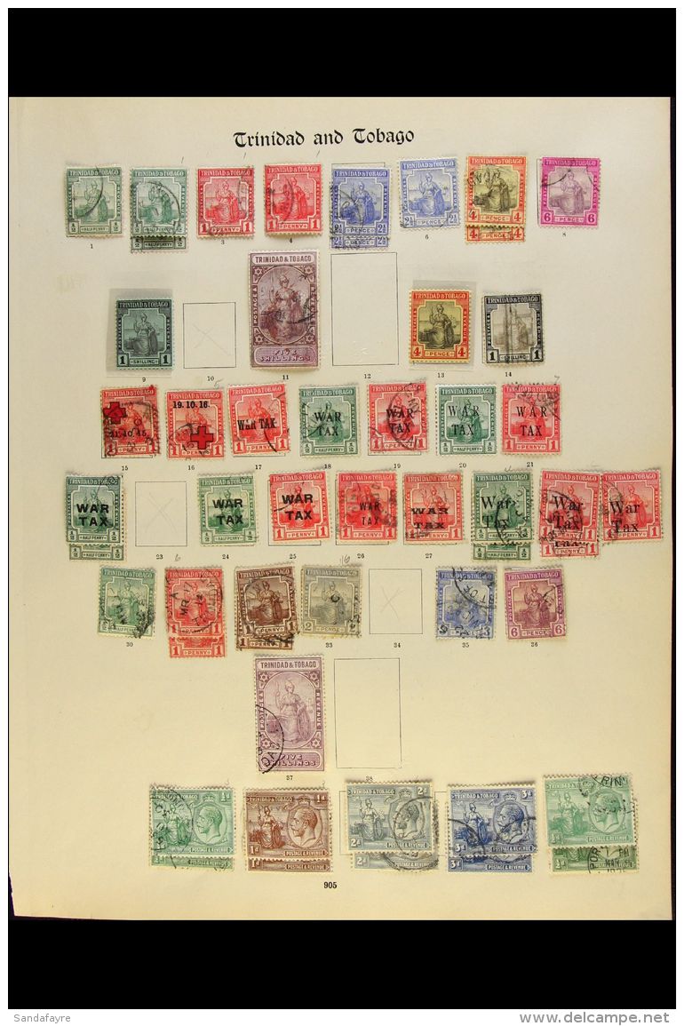 1913-35 USED COLLECTION We Note 1913-23 Values To 5s, 1915 &amp; 1916 Red Cross Overprints, 1917-18 Most War Tax... - Trinidad Y Tobago