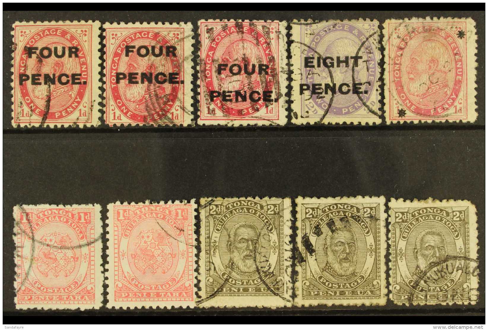 1891 - 92 KING GEORGE USED SELECTION Includes 1891 4d On 1d (X3) &amp; 8d On 2d, 1891 Stars On 1d With Cds Cancel,... - Tonga (...-1970)