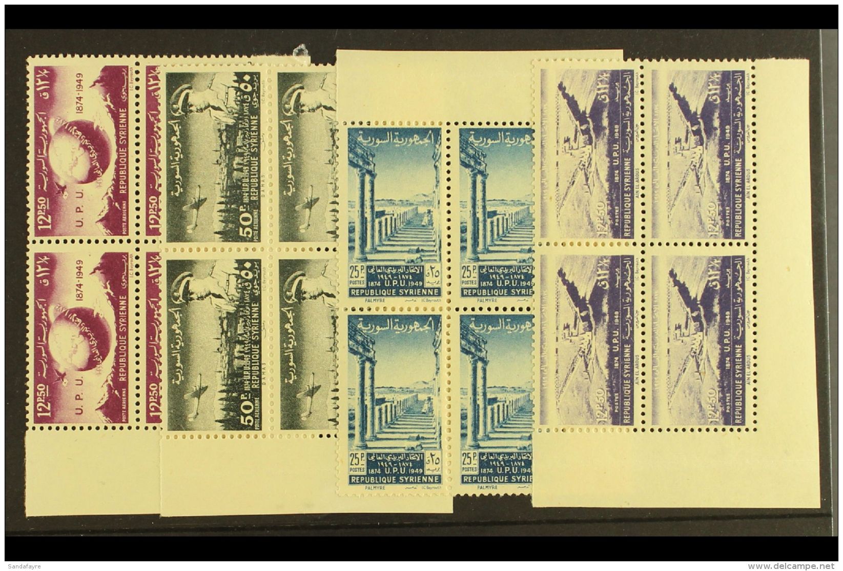 1949 Universal Postal Union - UPU Complete Set Inc Airs, SG 479/82, Fine Never Hinged Mint Corner BLOCKS Of 4,... - Siria