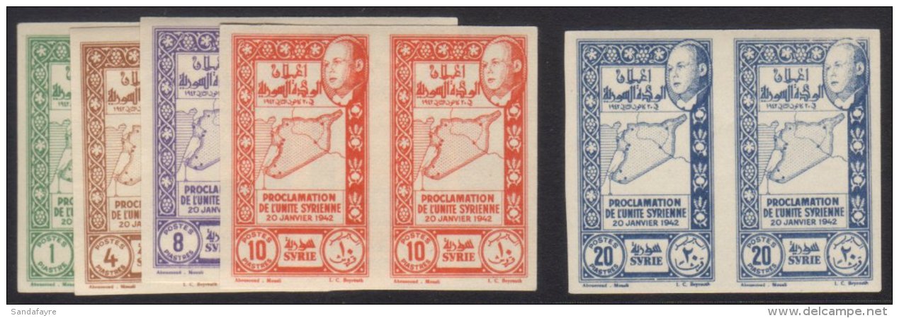 1944 IMPERF PAIRS Proclamation Complete Postage Set As Horizontal IMPERF PAIRS, Maury 283/287, Superb Never Hinged... - Syrien