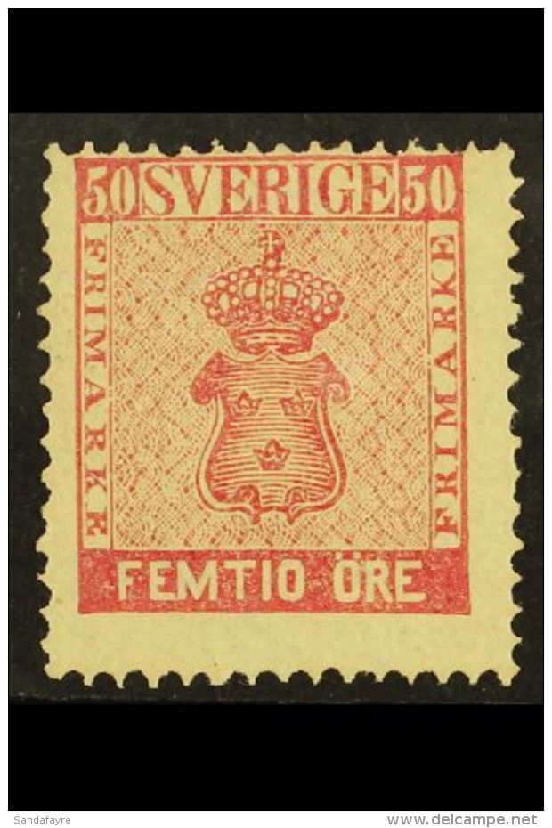 1858-72 50o Bright Carmine (Facit 12d, SG 11a, Michel 12a), Mint, Centered Top Left, Lovely Fresh Colour, Cat... - Sonstige & Ohne Zuordnung