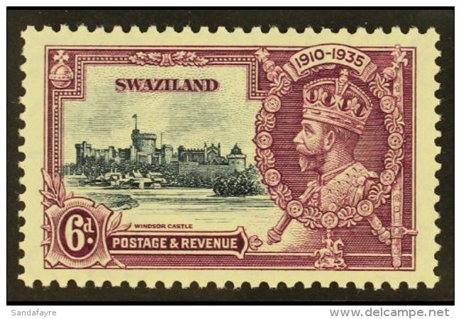 1935 6d Slate And Purple Silver Jubilee, Variety "Extra Flagstaff", SG 24a, Superb Never Hinged Mint. For More... - Swaziland (...-1967)