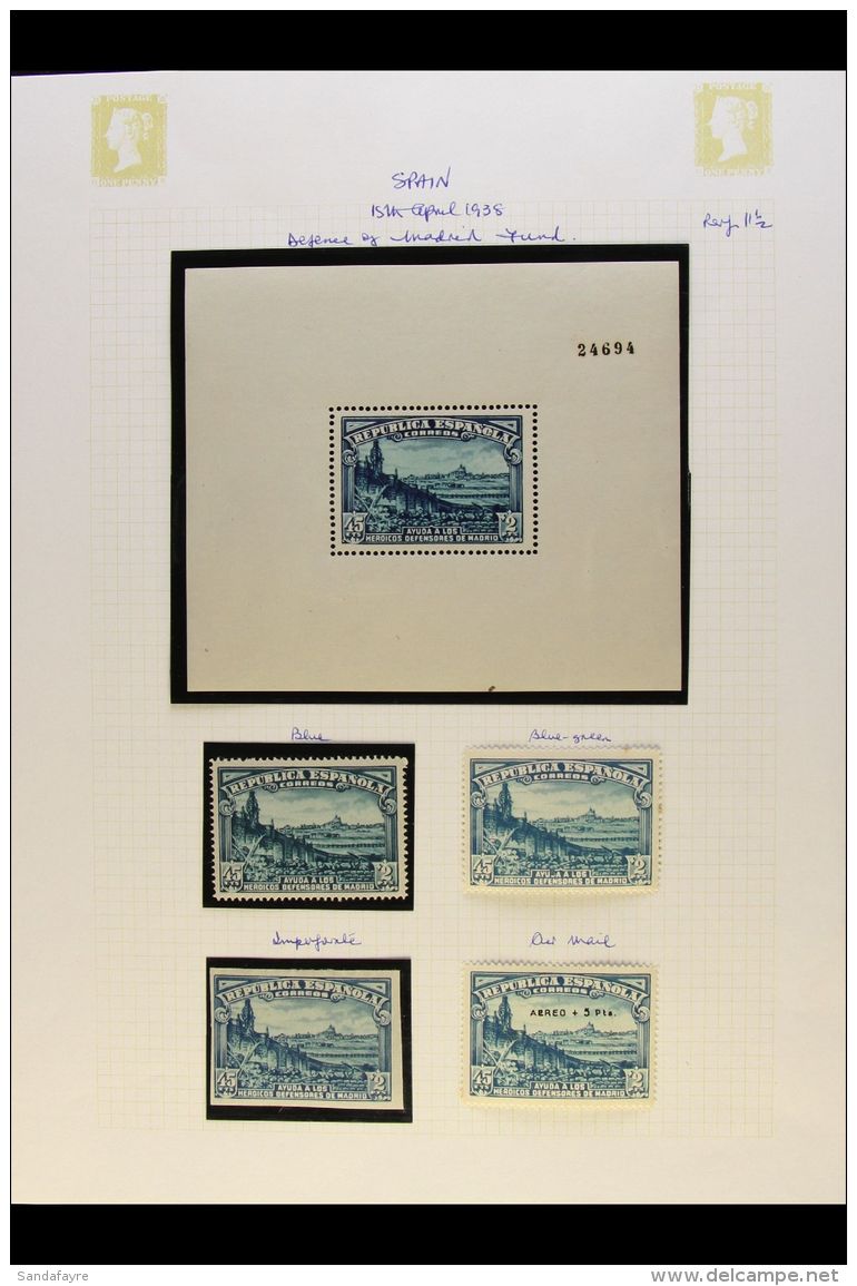 1938 45c + 2p Dull Blue And Light Blue Defence Of Madrid Fund, SG 839, Both Shades, An Imperf Stamp, The Min Sheet... - Sonstige & Ohne Zuordnung