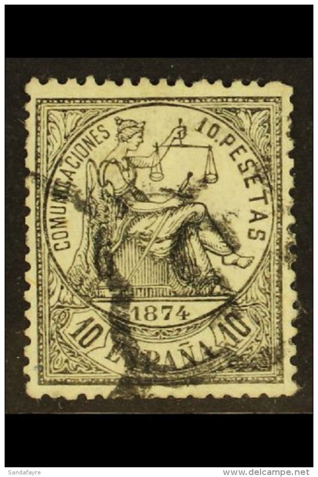 1874 10p Black "Justice" Allegory, SG 226,  Used With Neat Arana "5" Cancel Of Granada. Tiny Hinge Thinning Patch... - Autres & Non Classés