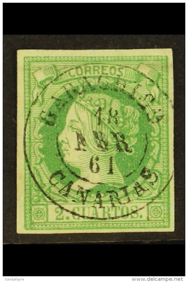 1860 2c Yellow Green On Greenish, SG 63a, Superb Used With Central Upright Guarachico Canarias Cds. For More... - Otros & Sin Clasificación
