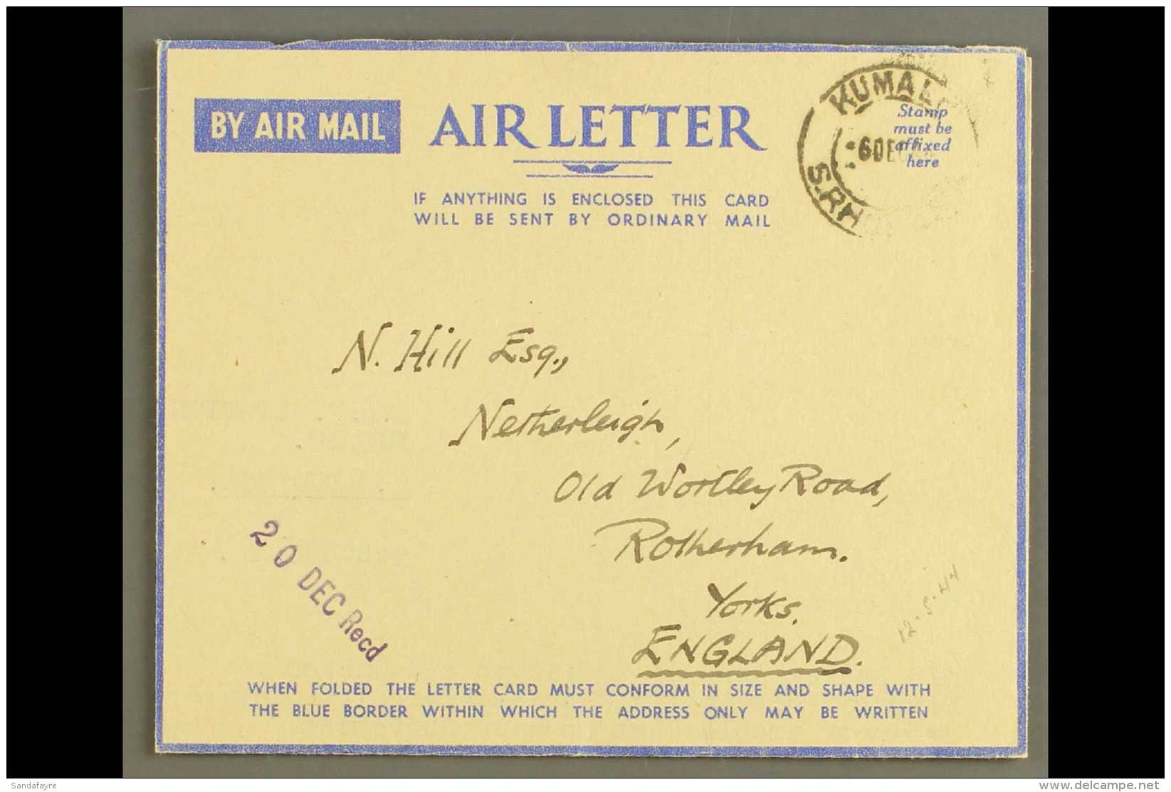 MILITARY AEROGRAMME 1944 (6 Dec) Stampless Air Letter For Christmas Post Concession Primarily For RAF Personnel,... - Südrhodesien (...-1964)