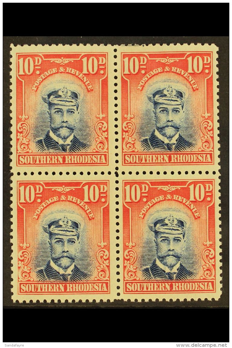1924-9 10d Blue &amp; Rose, KGV Admiral, BLOCK OF FOUR, With Blue Guide Line At Top, SG 9, Lightly Hinged On Top... - Südrhodesien (...-1964)