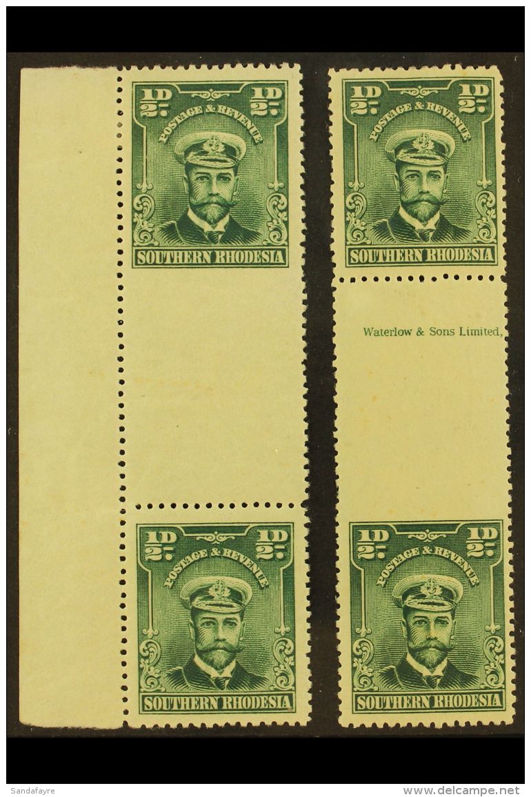 1924-9 &frac12;d Blue-green Gutter Margin Pairs, One With IMPERFORATE AT BASE, Other IMPERFORATE TO TOP, SG 1... - Südrhodesien (...-1964)