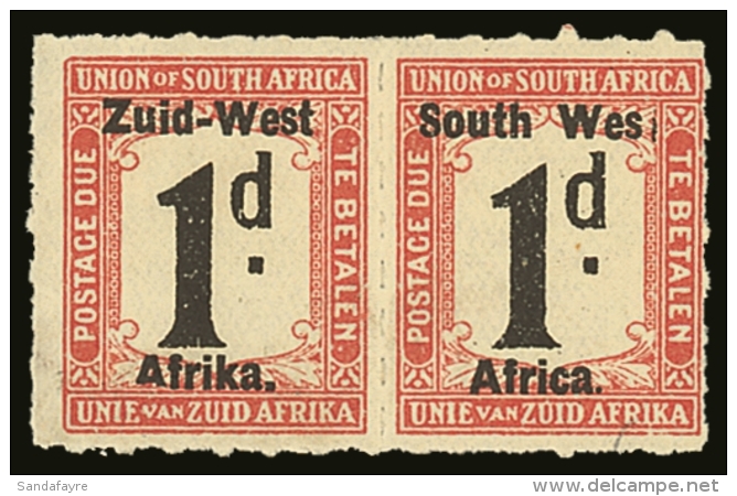 1923 POSTAGE DUE Setting I 1d Black And Rose, Variety "Wes" SG D7a, Mint Horizontal Pair, One With Light Crease.... - Südwestafrika (1923-1990)