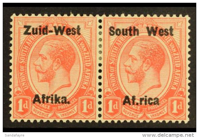 1923 1d Rose-red, Setting I, "Af.rica" OVERPRINT VARIETY, SG 2c, Fine Mint. For More Images, Please Visit... - Afrique Du Sud-Ouest (1923-1990)