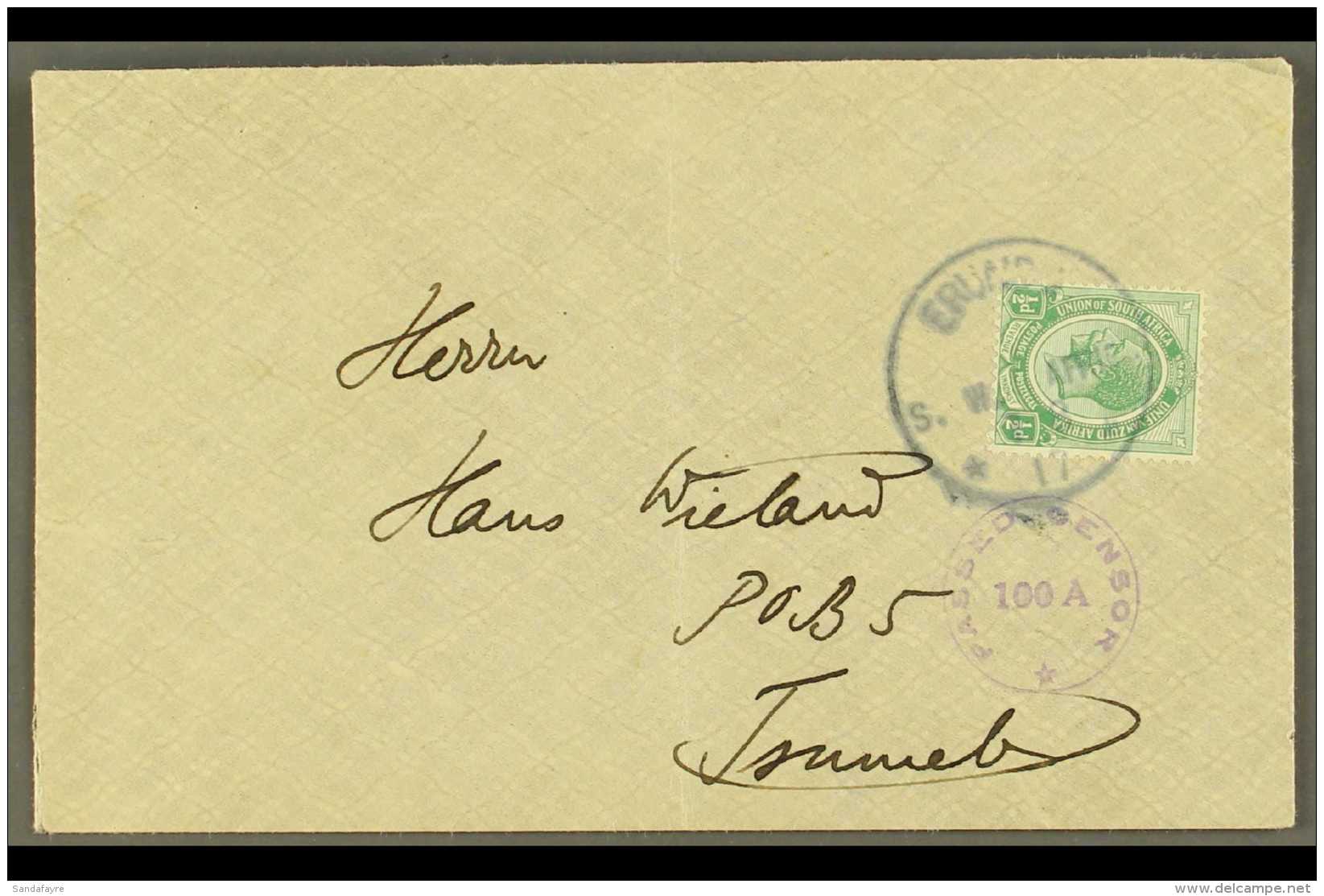 1917 (4 Aug) Env From Erundu To Tsumeb Bearing &frac12;d Union Stamp Tied By Scarce "ERUNDU" Cds Cancel, Putzel... - África Del Sudoeste (1923-1990)