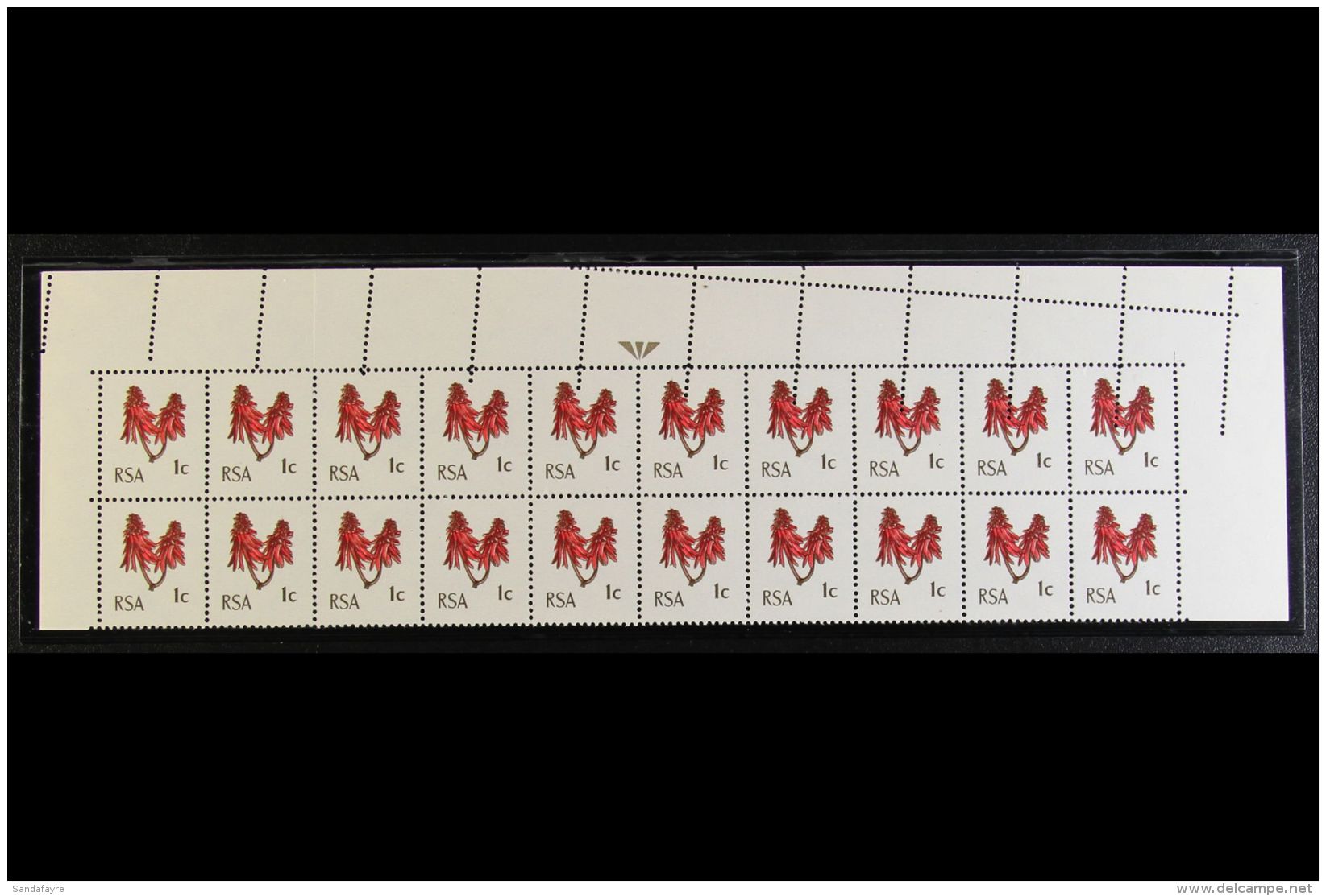 RSA VARIETY 1969 1c Rose-red &amp; Olive-brown, TOP TWO ROWS Of SHEET With EXTRA STRIKE OF COMB PERFORATOR In Top... - Sin Clasificación