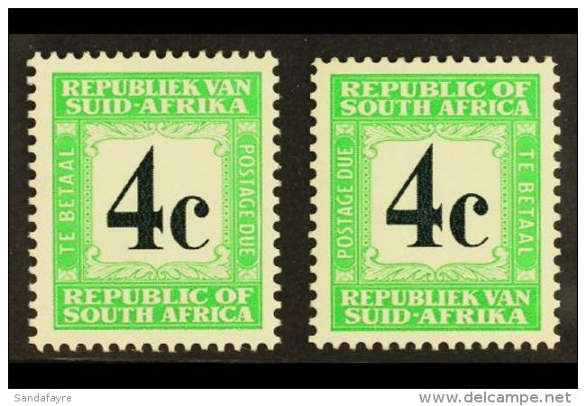 POSTAGE DUES 1967-71 4c Dark Green &amp; Pale Green, Both Afrikaans And English At Top, SG D63/4, Never Hinged... - Sin Clasificación