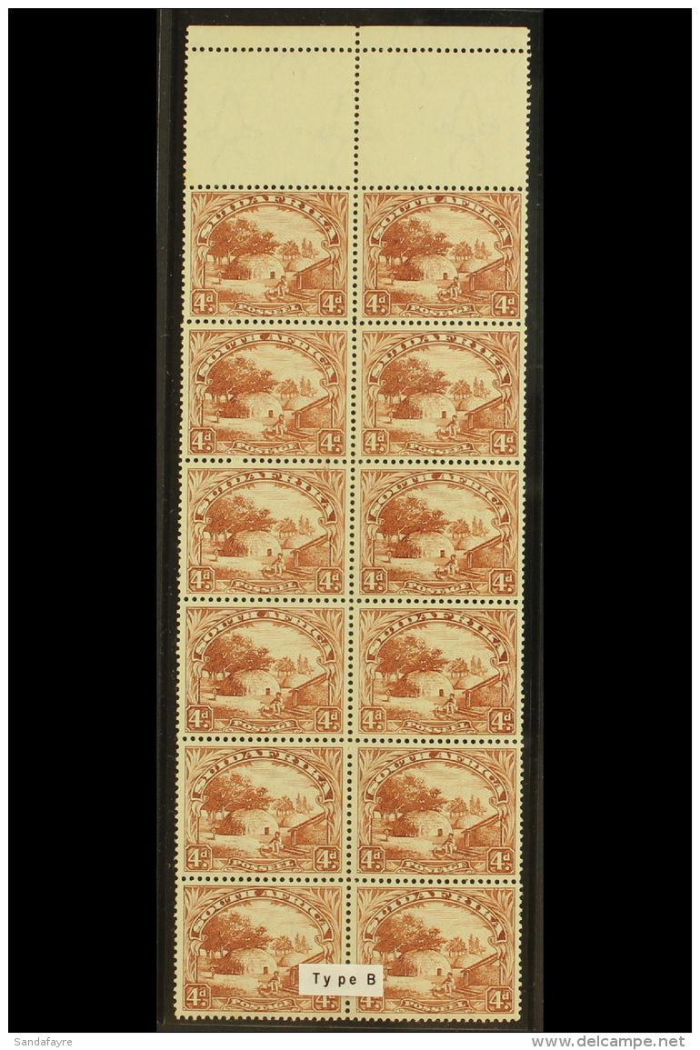 1930-44 4d Brown, Redrawn, Watermark Inverted, Marginal Block Of 12 (6 Pairs), SG 46cw, One Toned Perf, Otherwise... - Non Classés