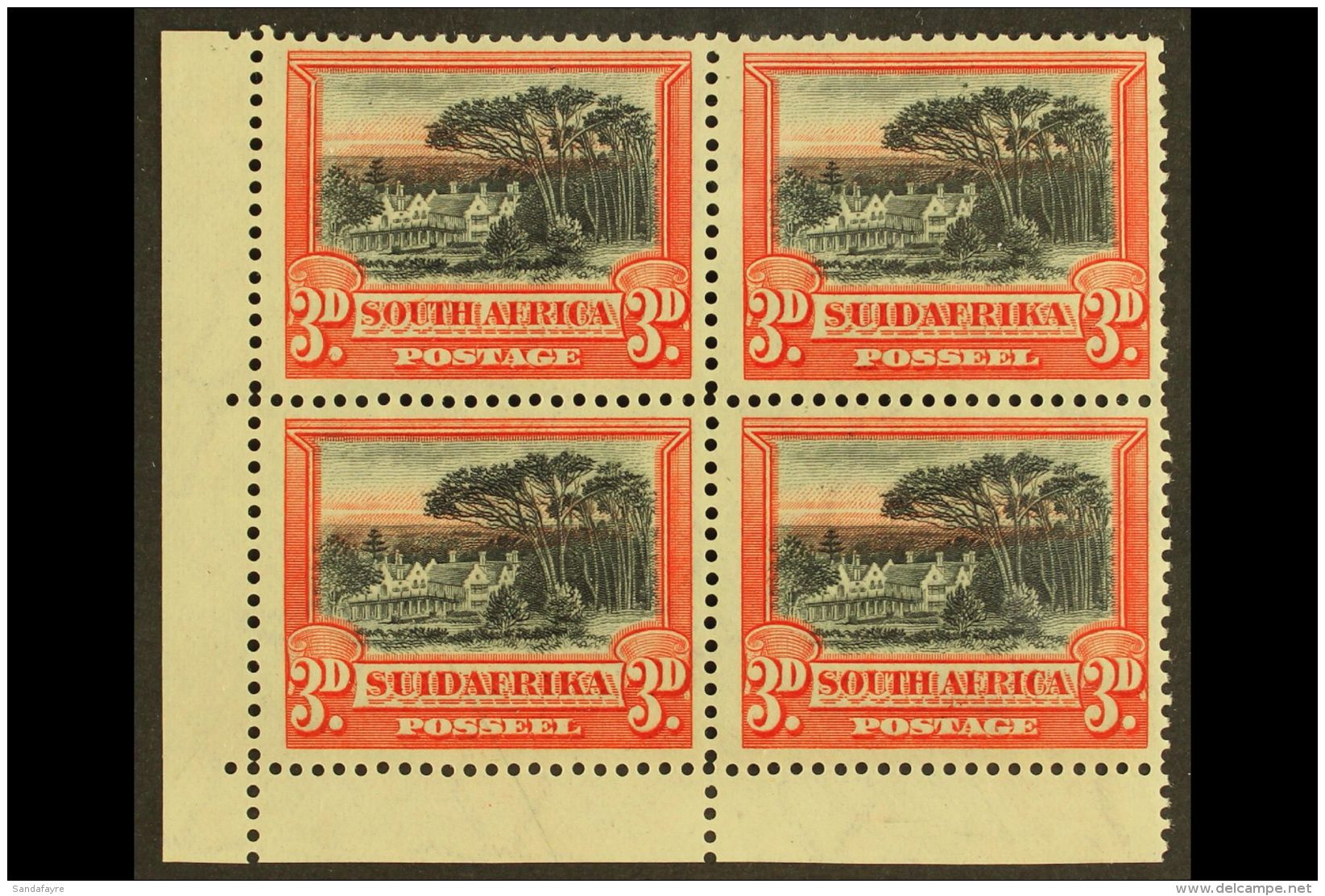 1927-30 3d Black &amp; Red, Perf.14x13&frac12; Down In Corner Marginal Block Of 4, SG 35a, Fine Mint, Hinged At... - Ohne Zuordnung