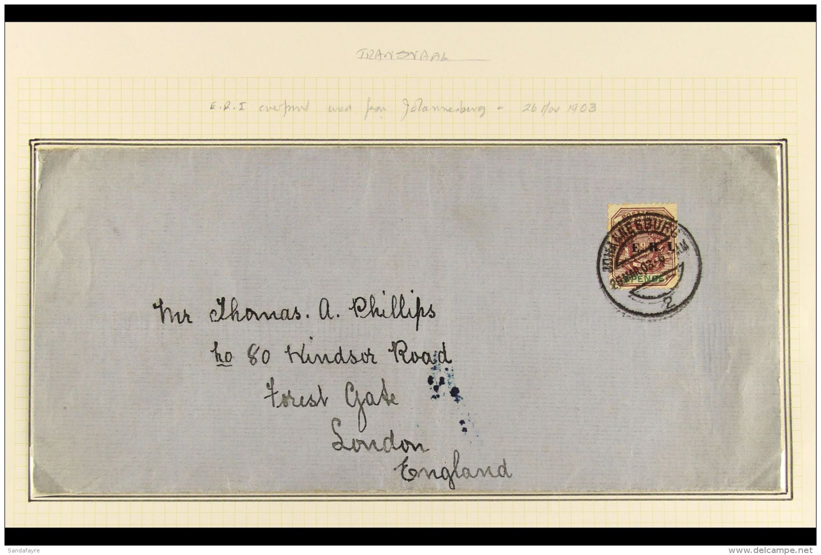 TRANSVAAL 1903 (March) Commercial Cover To London, England, Bearing 1901-02 3d ERI Opt, SG 240, Tied By... - Sin Clasificación