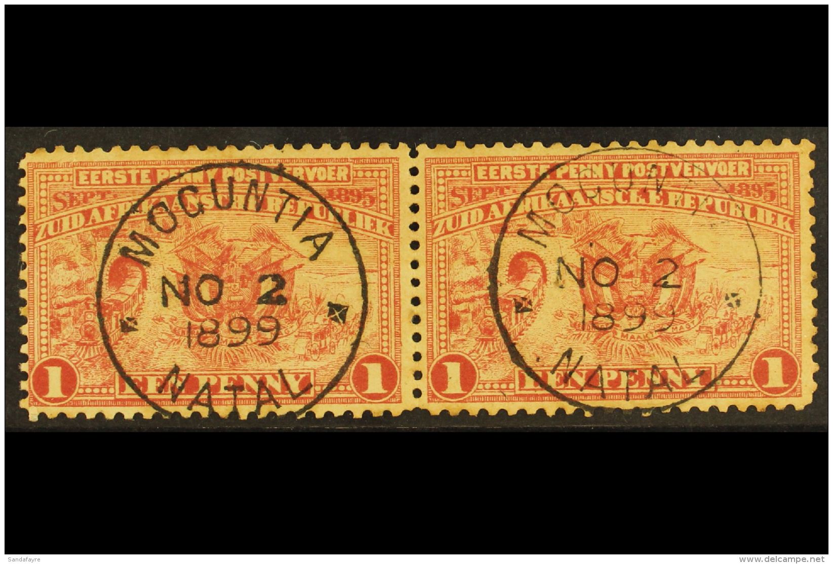 NATAL POSTMARK - 1895 1d Penny Postage Issue Of Transvaal, SG 215c, Horizontal Pair With Clear "MOGUNTIA NOV 2... - Non Classés