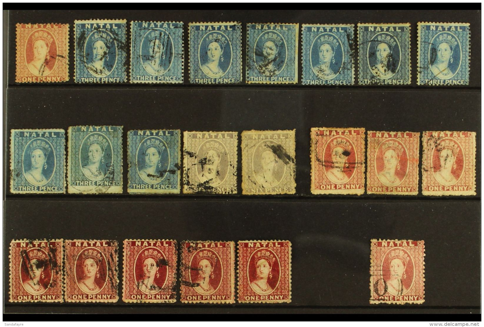 NATAL 1859-63 CLASSIC "CHALON" USED SELECTION That Includes 1859-60 No Wmk P14 1d &amp; 3d X7 (SG 9/10), 1861-62... - Non Classés