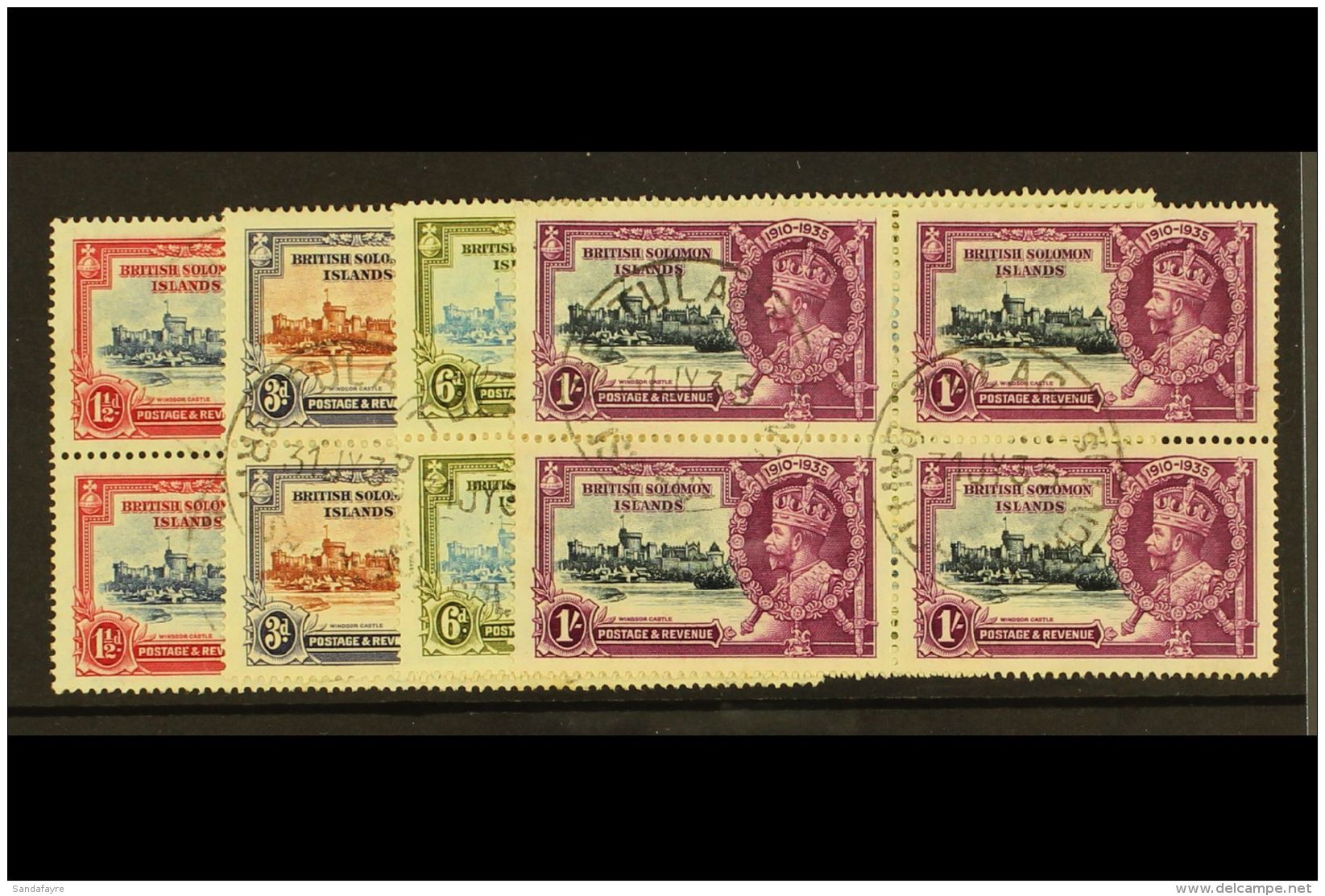 1935 Silver Jubilee Set Complete, SG 53/6, In Superb Used Blocks Of 4. )4 Blocks) For More Images, Please Visit... - Islas Salomón (...-1978)