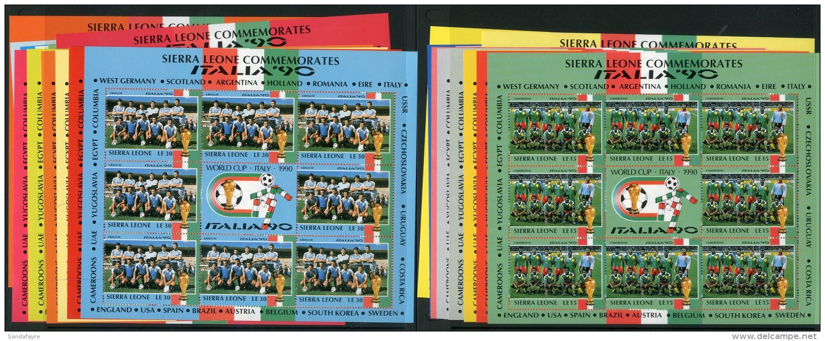 1990 Football World Cup Set Of 24 With Each In Complete Sheetlets Of Eight Stamps Plus Central "ITALIA 90" Label,... - Sierra Leona (...-1960)