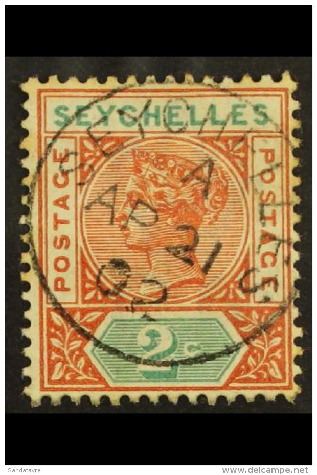 1897-1900 2c Orange Brown And Green Repaired "S", SG 28a, Cds Used, Some Toning To Perf Tips.  For More Images,... - Seychelles (...-1976)