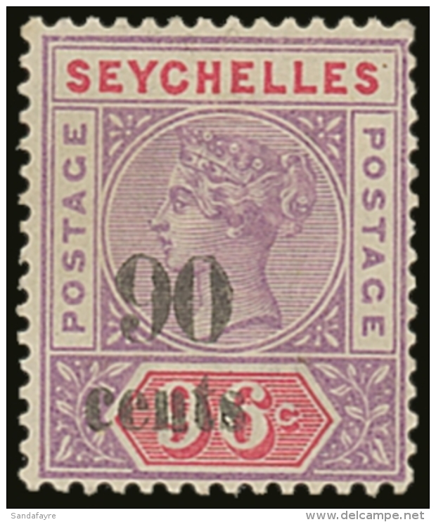 1893 90c On 96c Mauve And Carmine SG 21, Fine Mint.  For More Images, Please Visit... - Seychelles (...-1976)