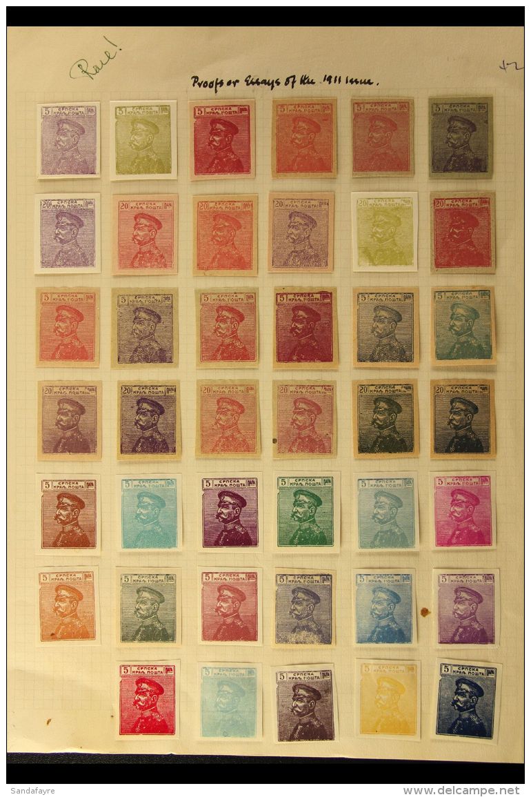 1911 COLOUR TRIAL PROOFS Apparently All Different Range Of Imperf Colour Trials On White Or Coloured Papers Or... - Serbia