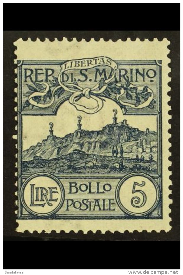 1903 5L Steel Blue Mt Titano (SG 51, Sass 45, Scott 75) Fine Mint. For More Images, Please Visit... - Otros & Sin Clasificación