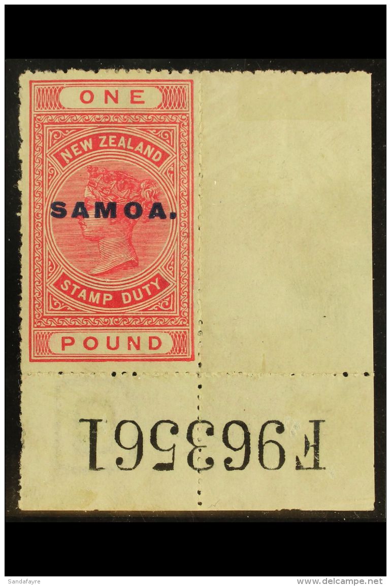 1914-24 &pound;1 Rose-carmine Postal Fiscal, Perf 14, SG 126, Fine Mint, A Few Wrinkles, But A Rare Complete Sheet... - Samoa