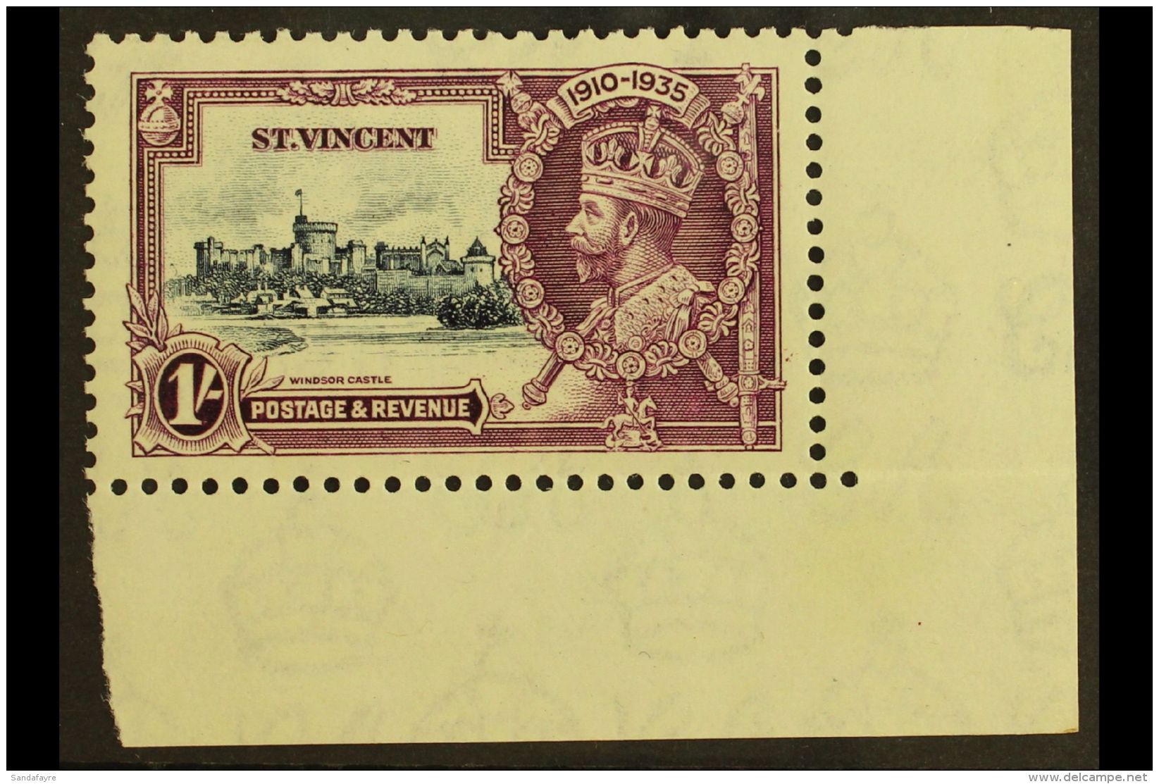 1935 1s Slate And Purple Silver Jubilee, Variety "Kite And Horizontal Log", SG 145I, Superb Never Hinged Mint... - St.Vincent (...-1979)