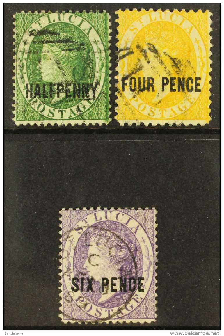 1882-84 (wmk CA, Perf 14) &frac12;d Green, 4d Yellow And 6d Violet (SG 25, 27 &amp; 28), Fine Used. (3 Stamps) For... - St.Lucia (...-1978)