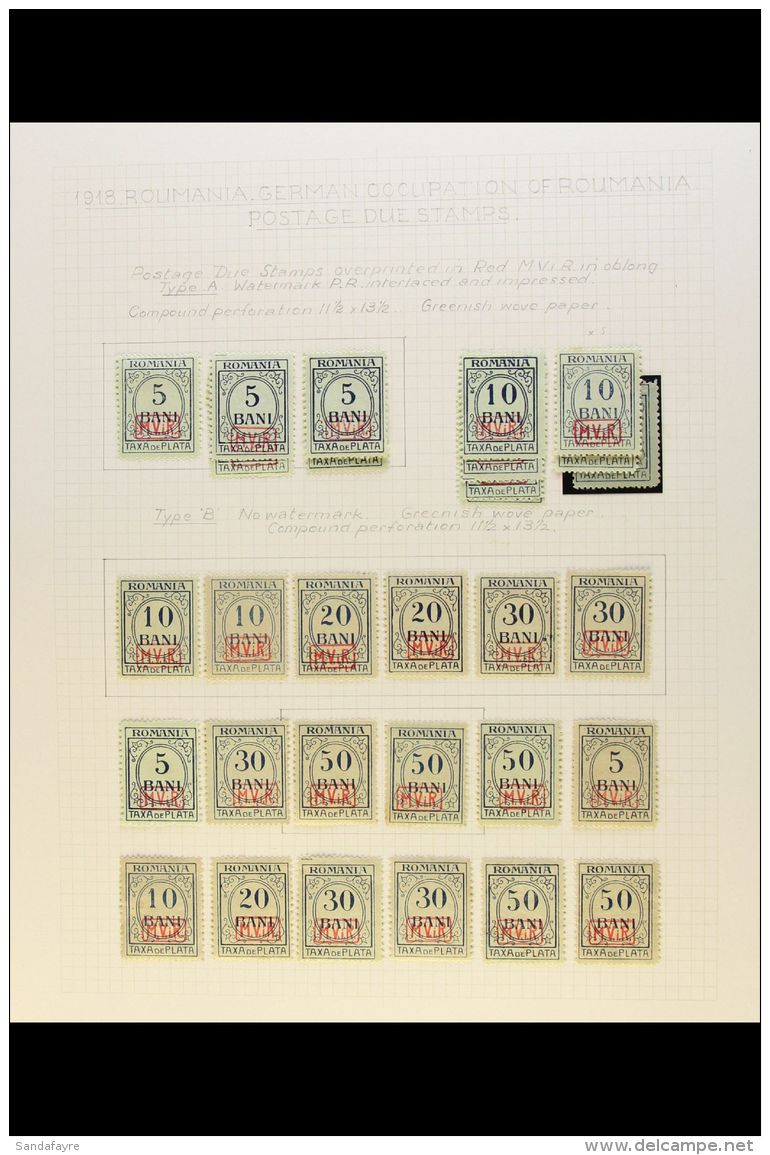 GERMAN OCCUPATION - POSTAGE DUES 1918 Mint And Used Duplicated Collection On Album Leaves. Includes Watermarked 5b... - Autres & Non Classés