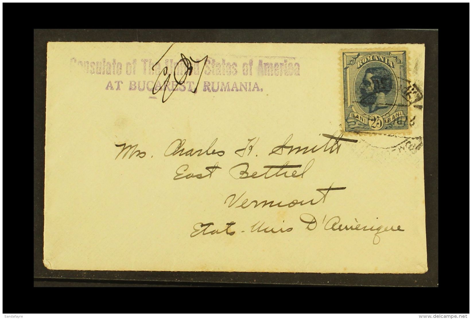 1902 (21 Dec) Pretty Env With The Violet Cachet Of The US Consulate At Bucharest, Addressed To Vermont And Bearing... - Sonstige & Ohne Zuordnung