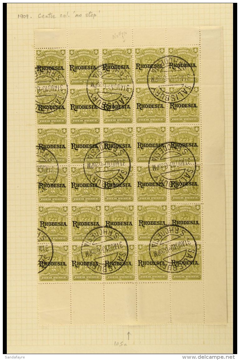 1909 4d Olive Overprinted "RHODESIA.", SG 105, Right Hand PART SHEET OF THIRTY (5 X 6), With Full Margins To Three... - Otros & Sin Clasificación