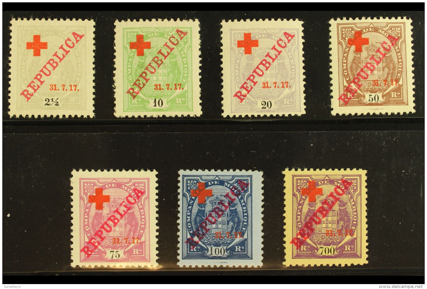 MOZAMBIQUE COMPANY 1917 Red Cross Overprints Complete Set (SG 189/95, Afinsa 107/13), Fine Mint, Very Fresh. (7... - Otros & Sin Clasificación