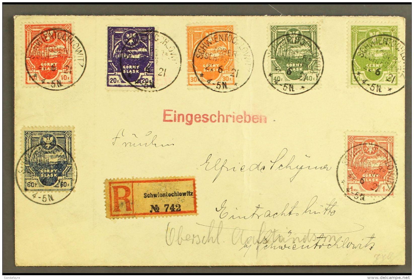 GORNY SLASK (UPPER SILESIA) 1921 (22 June) Registered Cover Bearing 1921 Local Insurgency Complete Perf Set... - Otros & Sin Clasificación