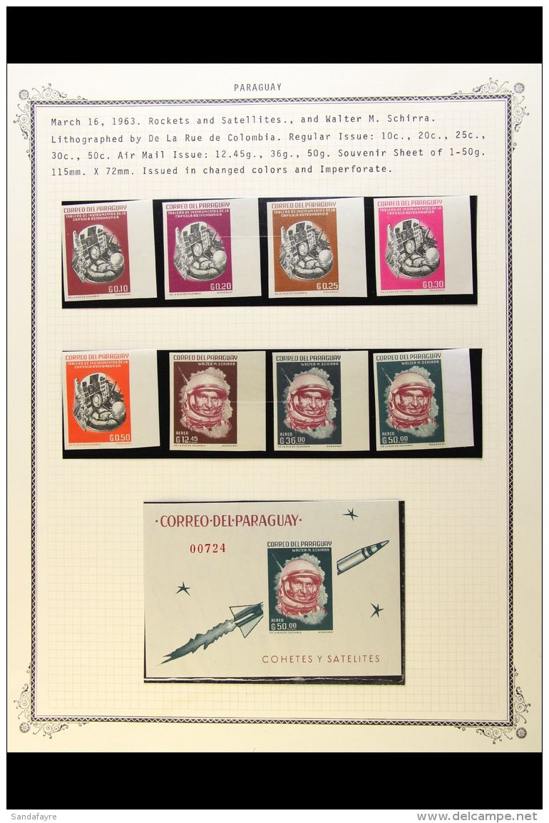 1963 Astronaut IMPERF Set And Miniature Sheet, Michel 1184/91 &amp; Block 37, Never Hinged Mint. (8 Stamps Plus... - Paraguay
