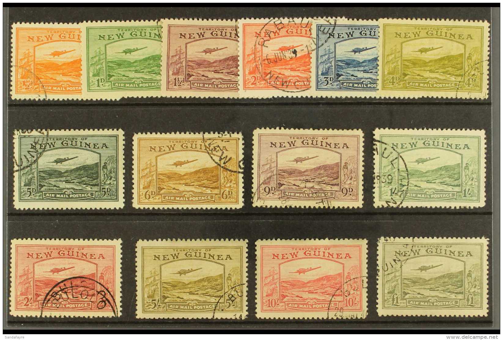 1939 Plane Over Goldfields Airmail Set Complete, SG 212/25, Good To Fine Used. 5s And 10s With Some Marginal... - Papua-Neuguinea